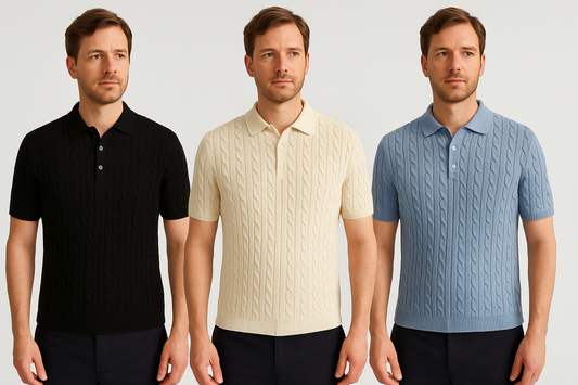 Men’s Cream Cable Knit Polo – LuxFit Cotton | MOQ 200 | Customizable | XS–XXXL