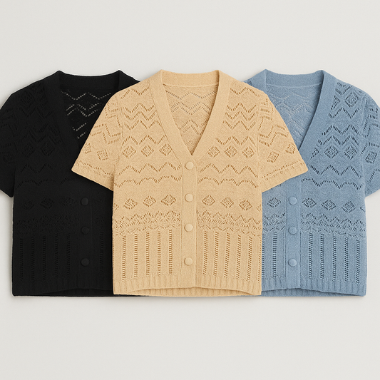 Set of 3 Luxe Cotton Knit Cardigans – Customizable | MOQ 500 | XS to XXXL | Summer-Ready Elegance