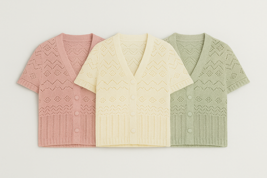 Set of 3 Luxe Cotton Knit Cardigans – Customizable | MOQ 500 | XS to XXXL | Summer-Ready Elegance