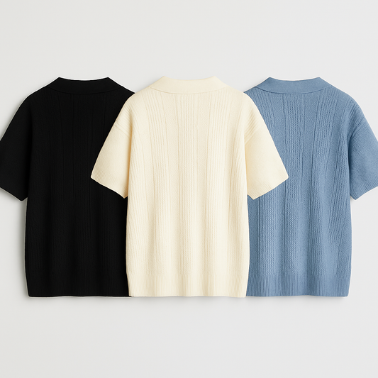 Set of 3 Knitted Polo Shirts – Luxe Cotton | Customizable | MOQ 500 | XS–XXXL | Summer Smartwear