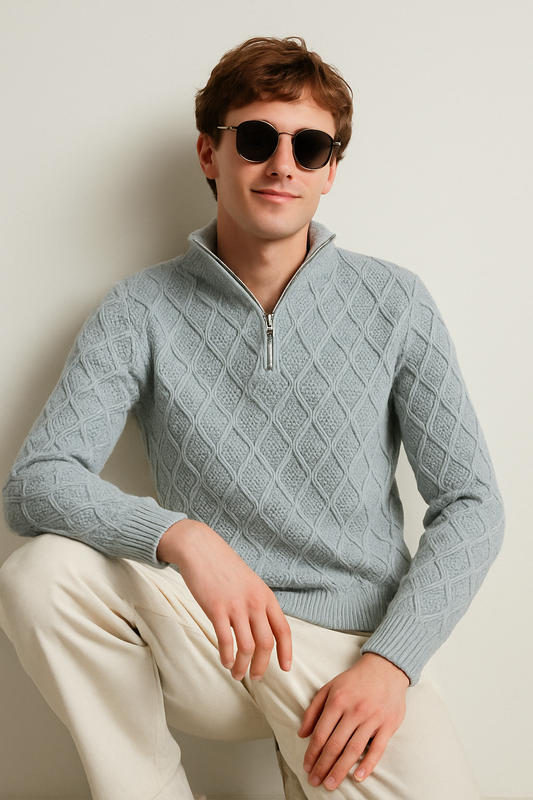 Men’s Premium Diamond-Knit Zipper Cardigan | LuxFit Winterwear | MOQ 500 | XS–XXXL | Customizable