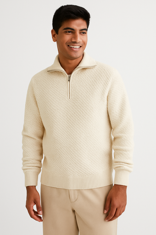 Men’s Premium Diamond-Knit Zipper Cardigan | LuxFit Winterwear | MOQ 500 | XS–XXXL | Customizable