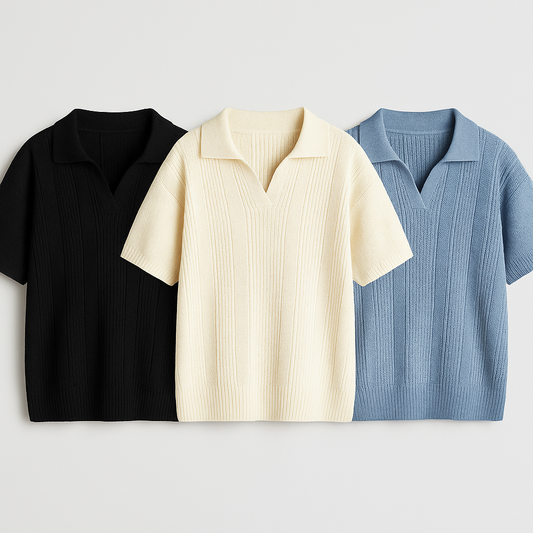 Set of 3 Knitted Polo Shirts – Luxe Cotton | Customizable | MOQ 500 | XS–XXXL | Summer Smartwear
