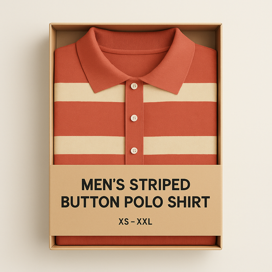 Men’s Bold Striped Button Polo Shirt – Premium LuxFit Cotton | MOQ 200 | Customizable | XS–XXXL