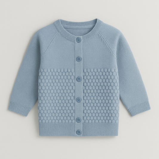 Kids’  Honeycomb Knit Cardigan – Soft Cotton | MOQ 200 | Customizable | 1–14 Years