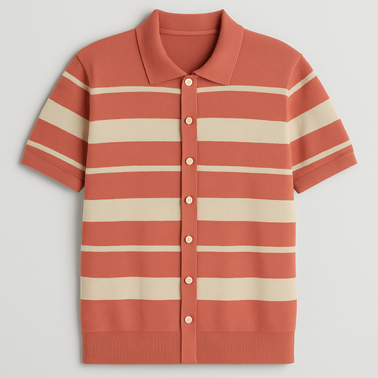 Men’s Bold Striped Button Polo Shirt – Premium LuxFit Cotton | MOQ 200 | Customizable | XS–XXXL